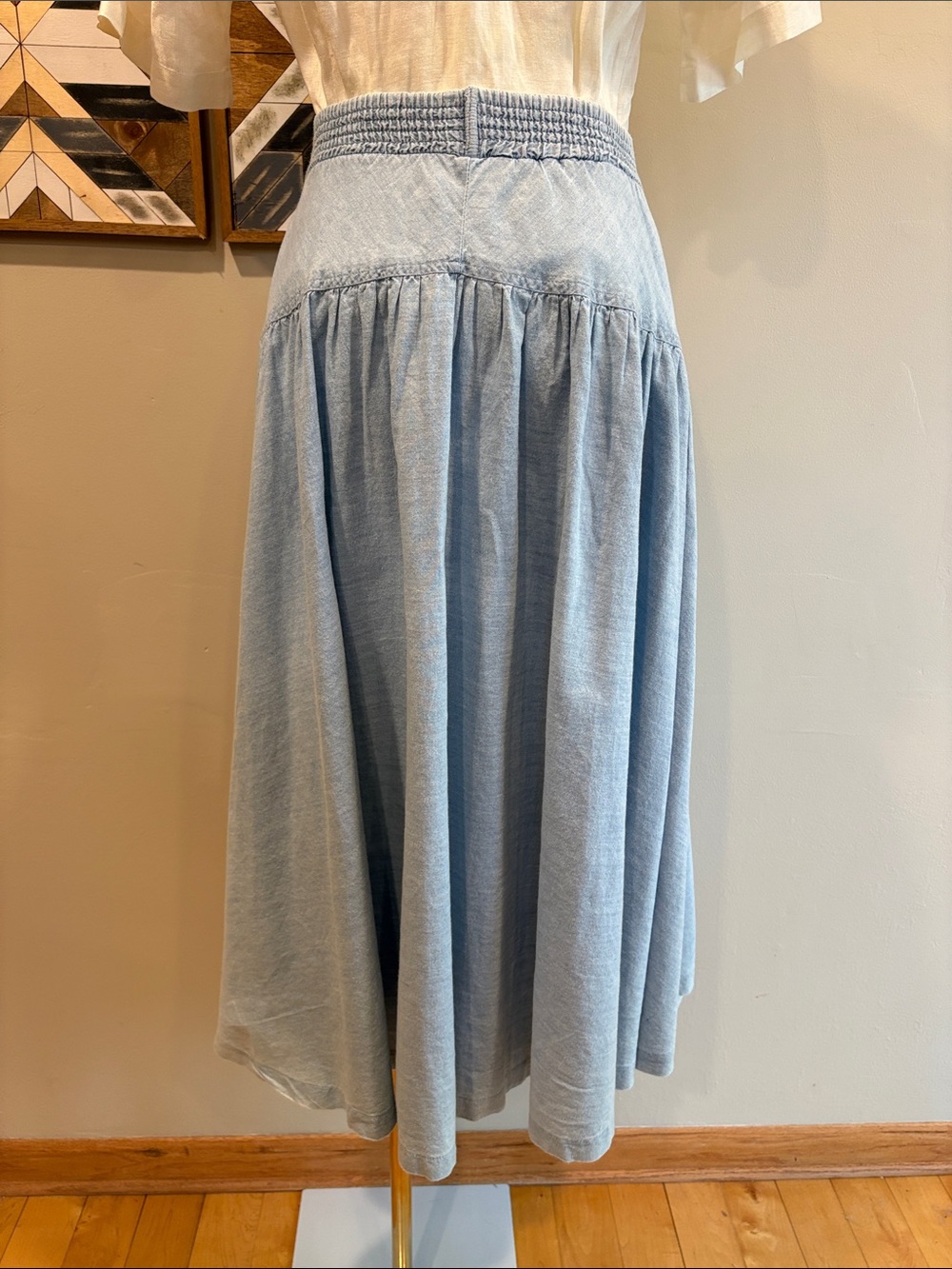 Vintage Indygo Light Blue Tiered Cotton Denim Prairie Skirt size Medium *As-Is* - Picture 7 of 13